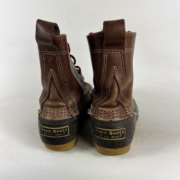 L.L.Bean Women's 7 Brown Buffalo Leather Lace-Up Mid Calf Round Toe Duck Boots - Picture 7 of 9